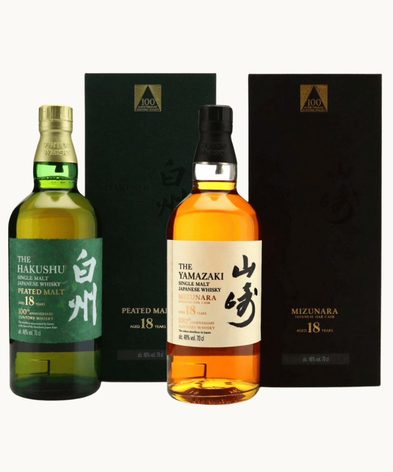 House of Suntory 100th Anniversary Edition Set: Yamazaki 18 Year Old Mizunara & Hakushu 18 Year Old Peated Malt